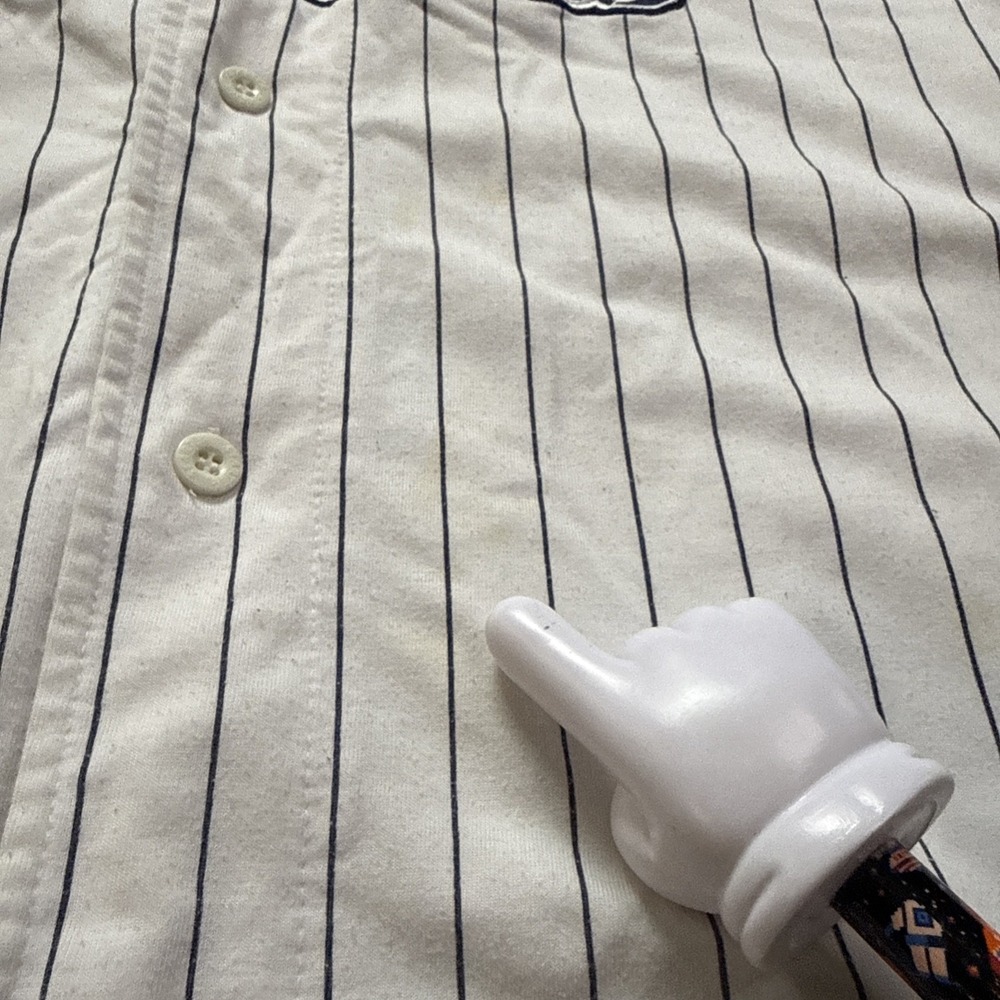 Vintage STARTER New York Yankees Pinstripe Baseball Jersey Mens XL Fair Con READ - Picture 6 of 16